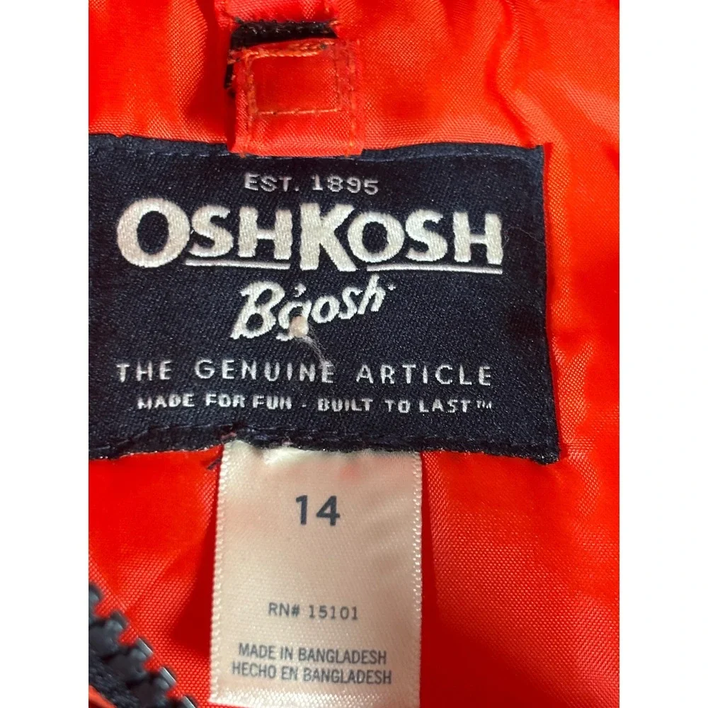 OshKosh Bgosh Kids Orange Parka Hooded Faux Fur‎ Trim Winter Jacket Size 14 5421